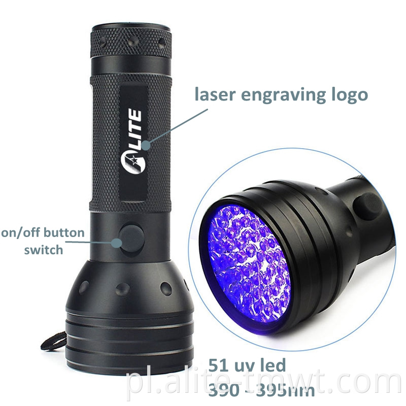 Gorąca czarna lekka latarnia ręka Ultraviolet 395 Nm 51 LED UV Torch